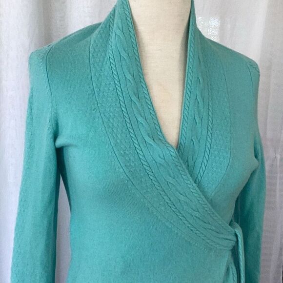 Lilly Pulitzer 100% Cashmere Wrap Sweater Top Women’s Medium Turquoise Blue - Picture 3 of 9